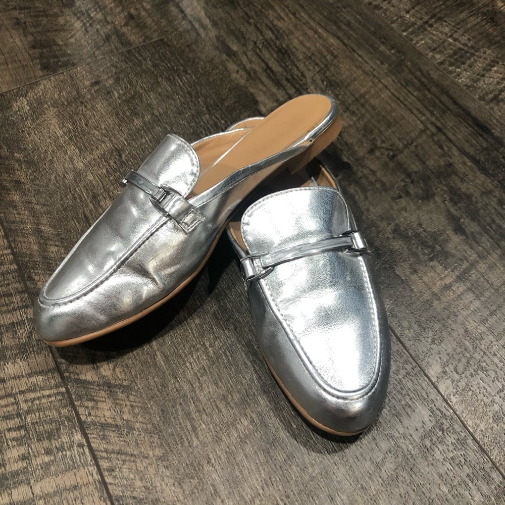 Franco Sarto Silver Mule Flat Loafters